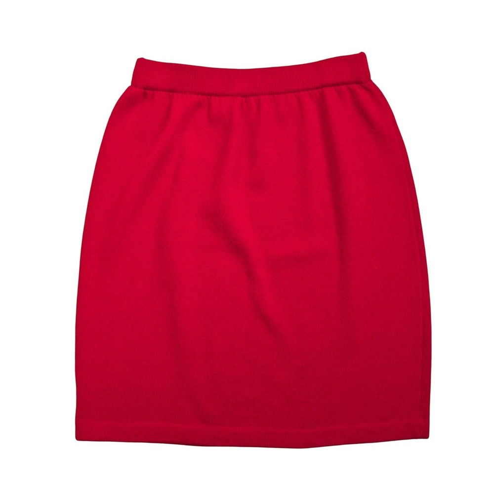 St John Collection Marie Gray Red Santana Knit‎ Pull On Skirt Size 4 Made in USA